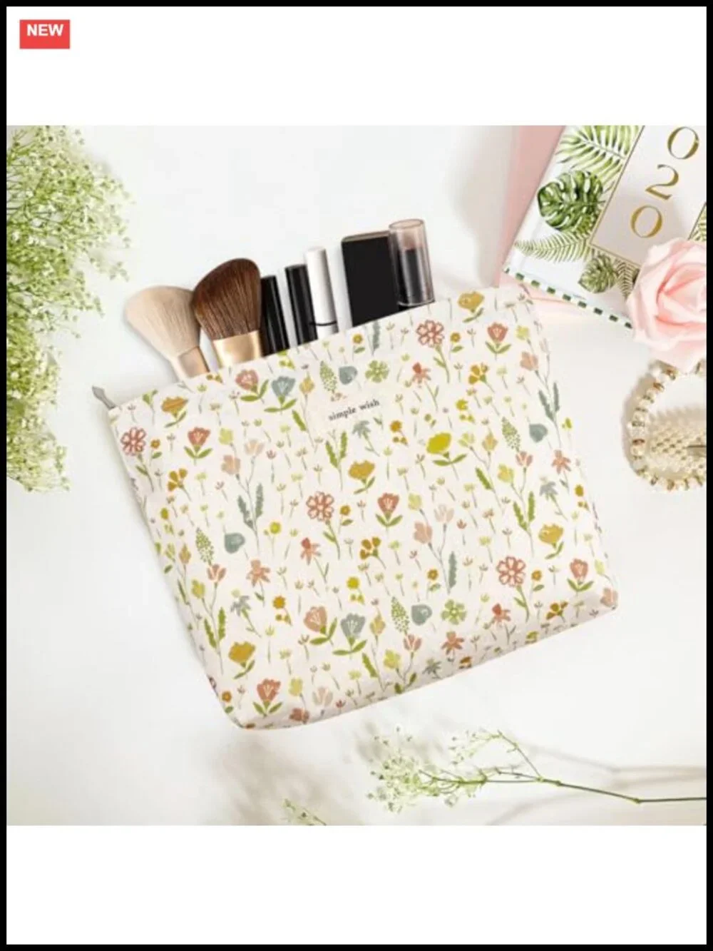 Large Floral Canvas Cosmetic Bag Makeup Organizer Toiletry Travel Pouch